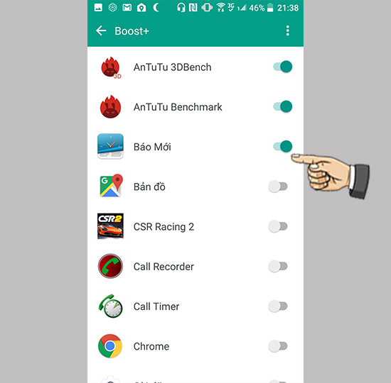 Chọn ứng dụng khóa